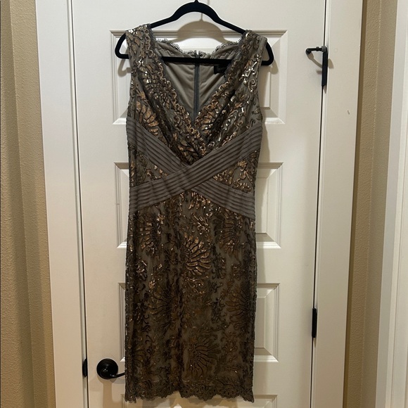 Tadashi Shoji Gold Sequin Midi Dress - Picture 1 of 6